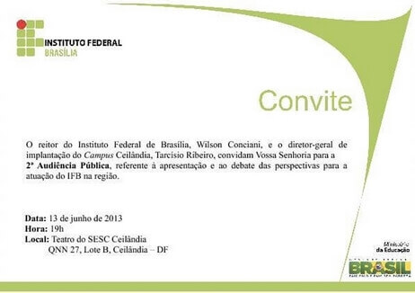 CONVITE PARA A SOCIEDADE CEILANDENSE